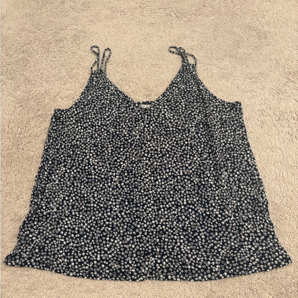 LOFT Navy Blue and White Floral Tank